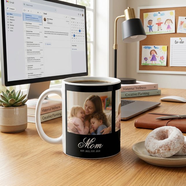 Mom Established Script White 3 Photo Coffee Mug (Mom Established Script White 3 Photo Coffee Mug)