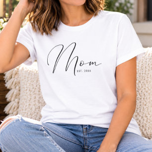 Mom Established Script White New Mom T-Shirt