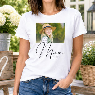 Mom Established Script White Photo New Mom T-Shirt