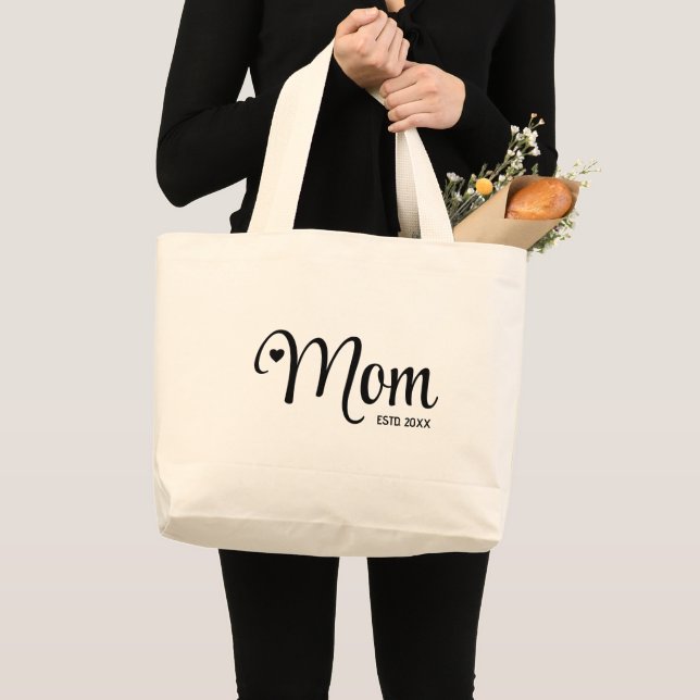 Mom Established Simple Script Mothers Gift Large Tote Bag (Front (Product))