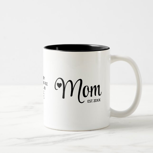 Mom Established Simple Script Mothers Gift Two-Tone Coffee Mug (Right)
