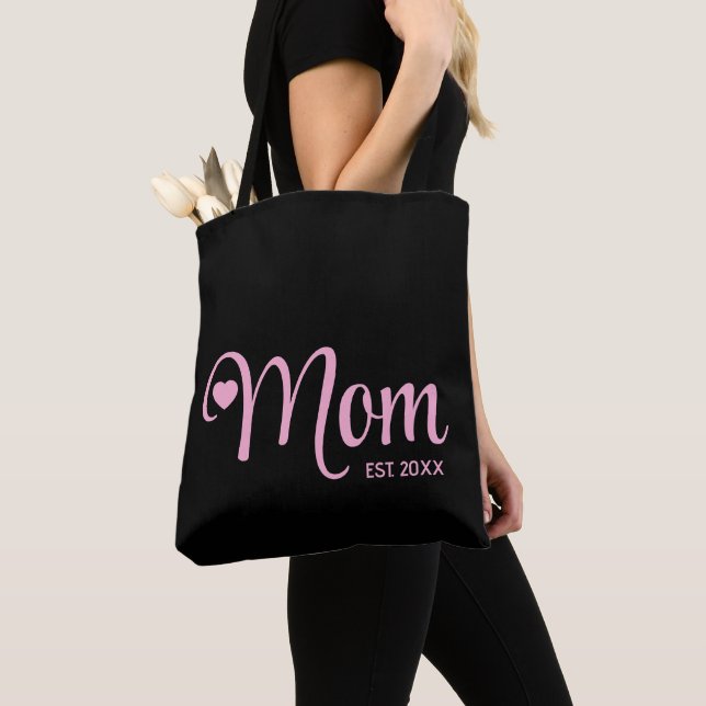 Mom Established Simple Script New Mom Gift Tote Bag (Close Up)
