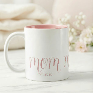 Mom Established Sweet Pink Script New Mom Gift  Two-Tone Coffee Mug