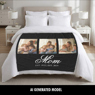 Mom Established Three Photo Family Legacy Fleece Blanket