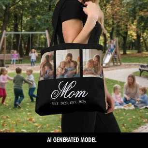 Mom Established Three Photo Love and Memories Tote Bag