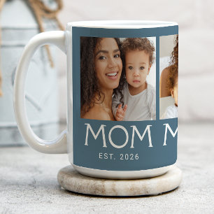 Mom Established Typography Blue 3 Photo Coffee Mug