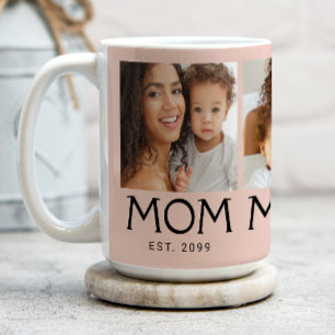 Mom Established Typography Blush Pink 3 Photo Coffee Mug