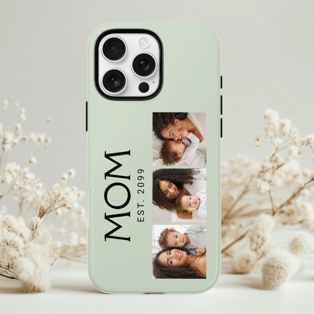 Mom Established Typography Sage Green 3 Photo Case-Mate iPhone Case (Creator Uploaded)