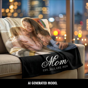 Mom Established White Elegant Script Photo Fleece Blanket