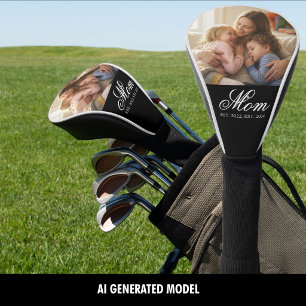 Mom Established White Elegant Script Photo Golf Head Cover