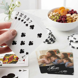 Mom Established White Elegant Script Photo Playing Cards