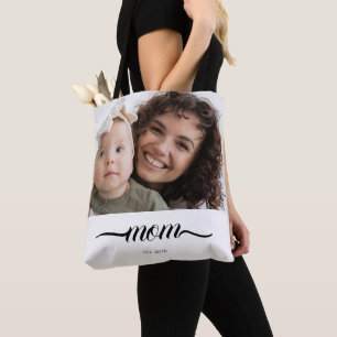 Mom Established White Photo Custom Year Elegant Tote Bag