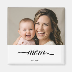 Mom Established White Photo Custom Year Magnet