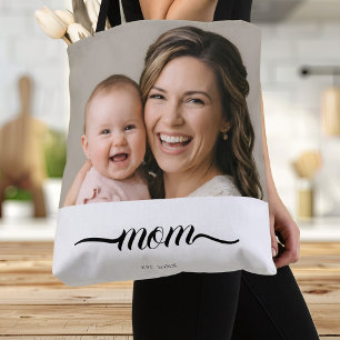 Mom Established White Photo Custom Year Tote Bag