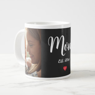 Mom Established White Script Photo Red Heart Mug