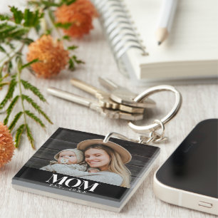 Mom Established White Typography Photo Gift Keychain