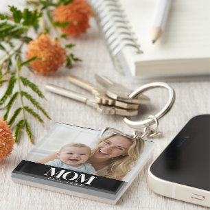 MOM Established White Typography Photo Gift Keychain