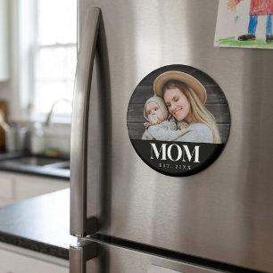 Mom Established White Typography Photo Gift Magnet