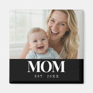 MOM Established White Typography Photo Gift Magnet