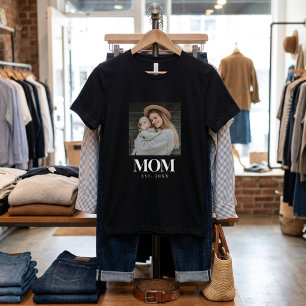 Mom Established White Typography Photo Gift T-Shirt