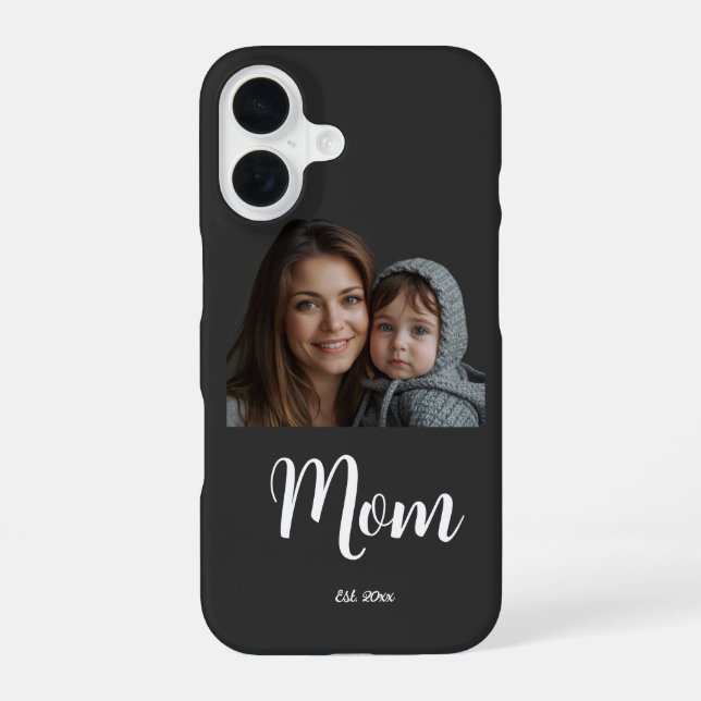Mom Established Year Black Modern Script  iPhone 16 Case (Back)