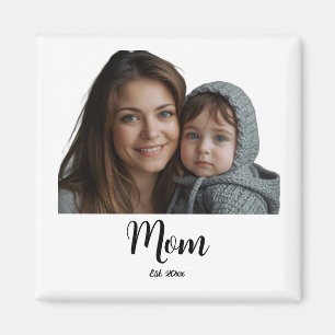 Mom Established Year Black Modern Script  Magnet
