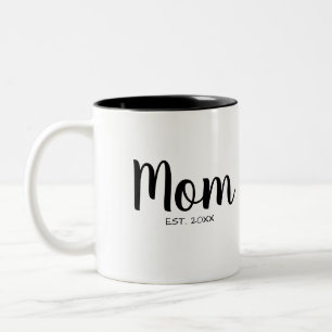 Mom Established Year Chic Script Design Two-Tone Coffee Mug