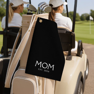 Mom Established Year New Mom Gift Black White Golf Towel