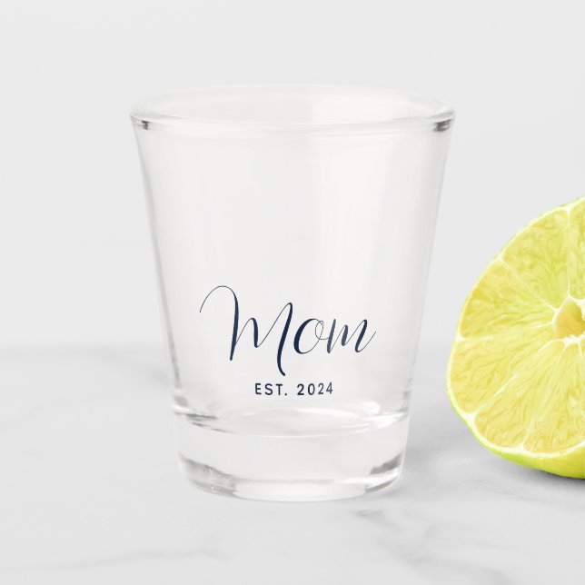 Mom Established Year Script Elegant Shot Glass (Front)