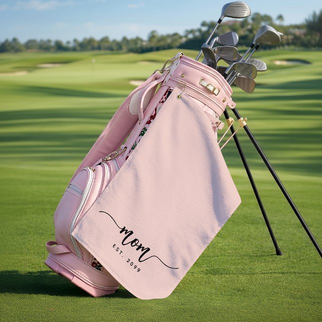 Mom Established Year Script Gift Blush Pink Golf Towel (Creator Uploaded)