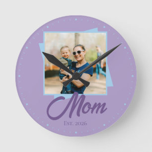 Mom Established Year with Custom Photo Round Clock