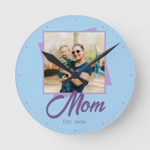 Mom Established Year with Custom Photo Round Clock