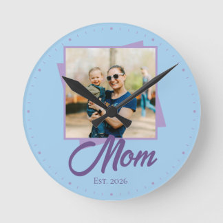 Mom Established Year with Custom Photo Round Clock