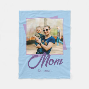 Mom Established Year with Photo Fleece Blanket