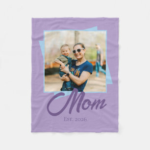 Mom Established Year with Photo Fleece Blanket