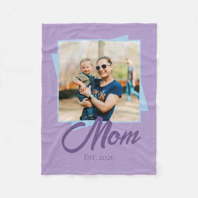 Mom Established Year with Photo Fleece Blanket (Front)
