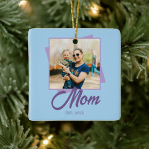 Mom Established Year with Photo Holiday Ceramic Ornament