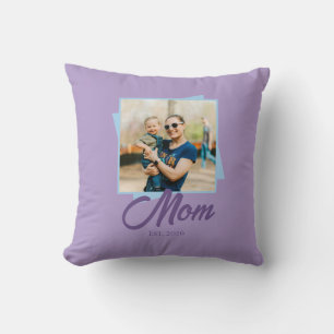 Mom Established Year with Photo Throw Pillow