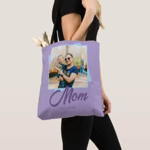 Mom Established Year with Photo Tote Bag