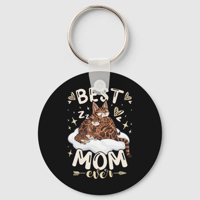 Mom Ever, Bengal Cat 2 Kittens, Mother's Day, Moth Keychain (Front)