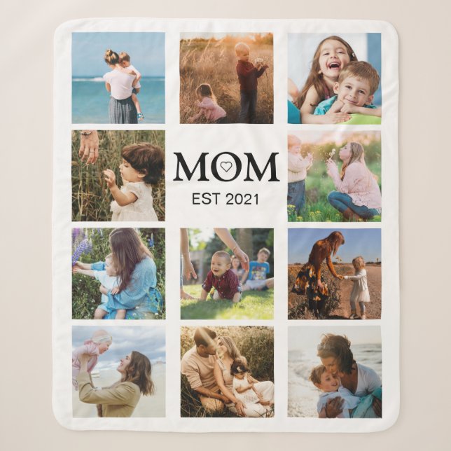 Mom Family Photo Collage Modern Sherpa Blanket (Front)