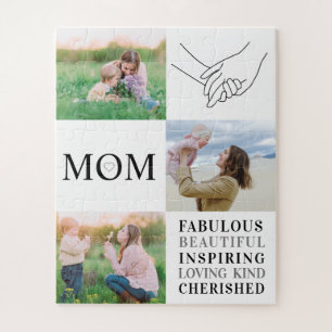 Mom Family Photo Collage Modern Typography Jigsaw Puzzle