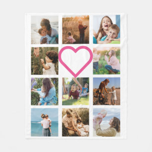 Mom Family Photo Collage Pink Heart Fleece Blanket