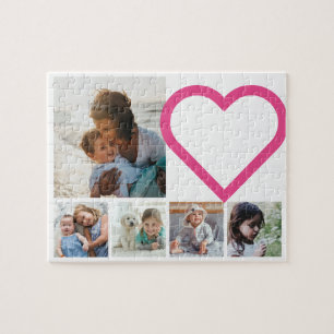 Mom Family Photo Collage Pink Heart Jigsaw Puzzle