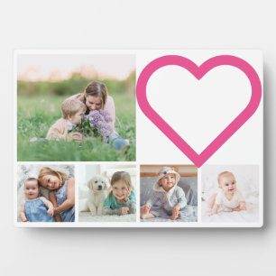 Mom Family Photo Collage Pink Heart Modern Plaque