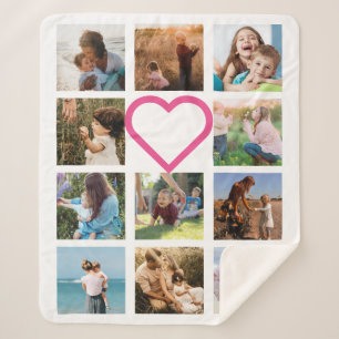 Mom Family Photo Collage Pink Heart Sherpa Blanket