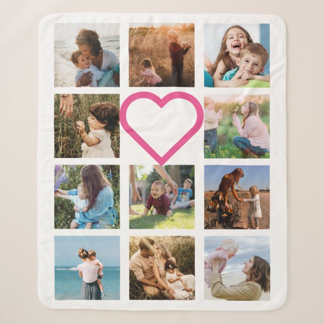 Mom Family Photo Collage Pink Heart Sherpa Blanket (Front)