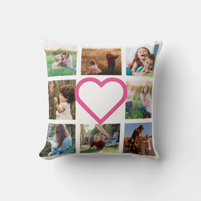 Mom Family Photo Collage Pink Heart Throw Pillow (Front)