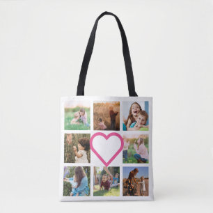 Mom Family Photo Collage Pink Heart Tote Bag