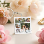 Mom Family Photo Collage Special Message Keepsake Keychain<br><div class="desc">A beautiful personalized gift for your mother (mom) that she'll cherish for years to come. Features a modern 5 photo grid collage layout to display 5 of your own special family and children's photo memories. "Mom" designed in a beautiful handwritten black script style. The reverse side features a full photo...</div>